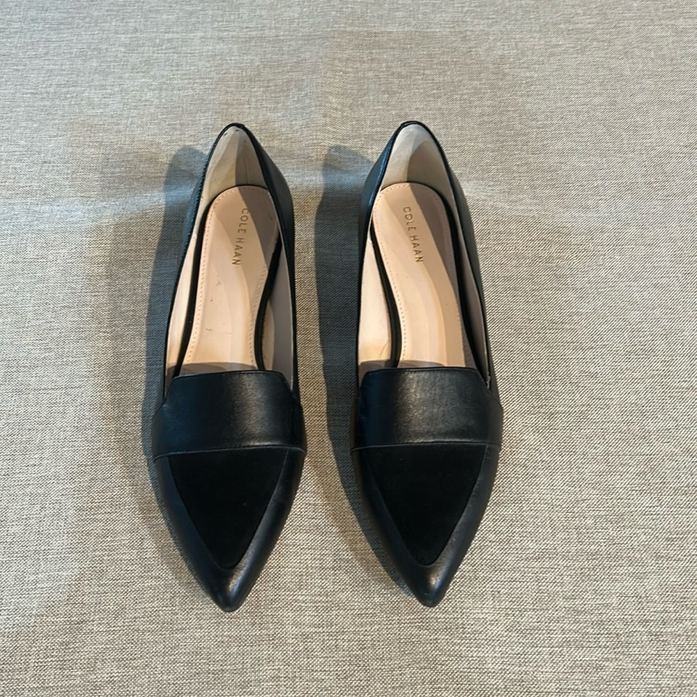 Cole Haan Black Flats(1” heel) leather Size 8B